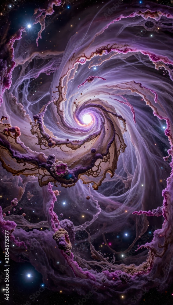 Obraz premium Swirling cosmic nebula galaxy with vibrant purple and pink stardust in deep space