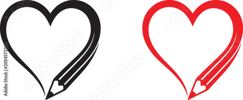 Creative Heart Drawn with a Pencil Vector Illustration Set