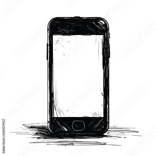 Hand drawn sketch of a modern smartphone with a blank screen.