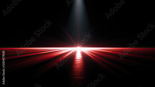 A bright white lightbeam shines down on a glowing red radiant horizon