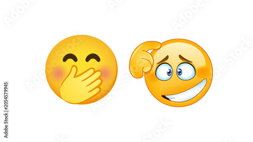 Canvas Print Shy emoji illustration isolated on transparent background, cute blushing face expression for messaging, stickers, social media, reactions and creative design projects