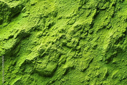 Close-up texture of vibrant green powdery substance with rough, uneven surfaces