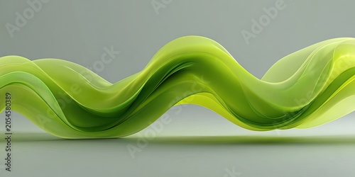Flowing green ribbon with subtle lighting and shadows on a grey background