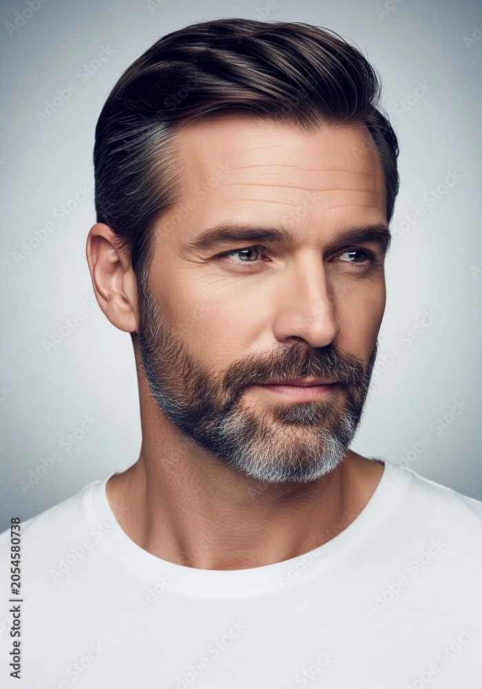 Obraz premium Captivating Portrait: Sharp Lines, Thoughtful Gaze
