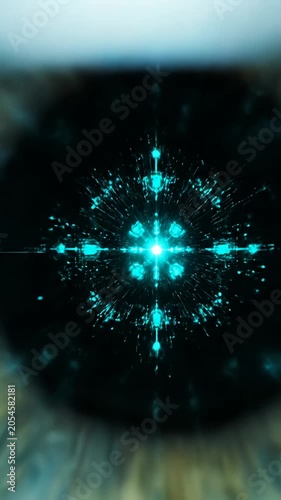 Human eye with digital circuit pattern in iris.