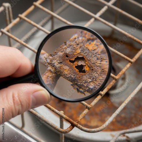 Macro Lens Reveals Decay: Oxidized Grid Under Magnification