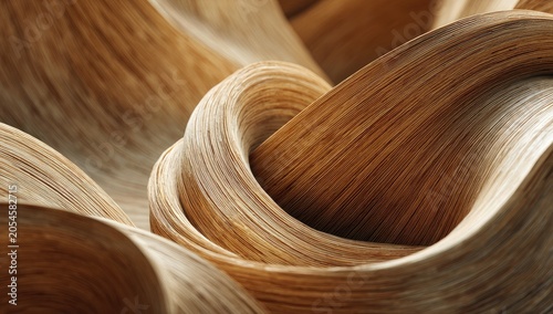 Close-up abstract view of swirling, flowing strands of blonde, light brown, and tan fibers