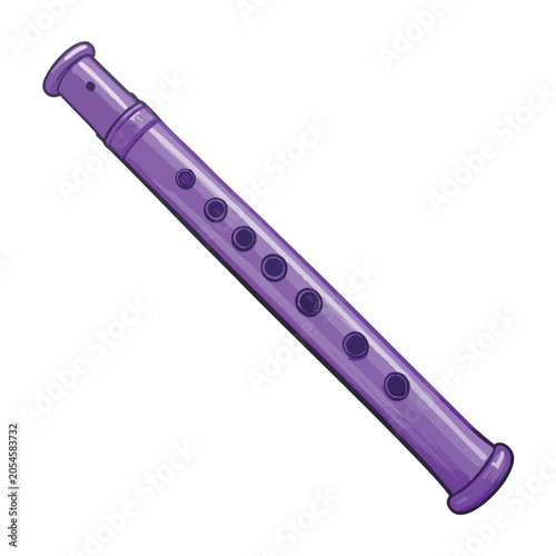 A bright purple plastic recorder musical instrument isolated on a white background.