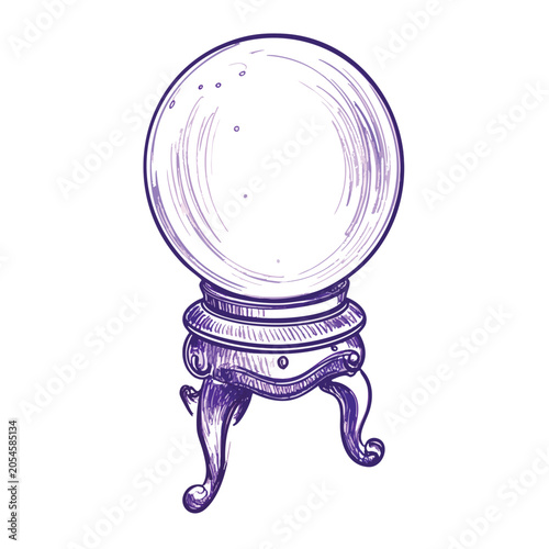 Vintage style crystal ball on an ornate wooden stand.