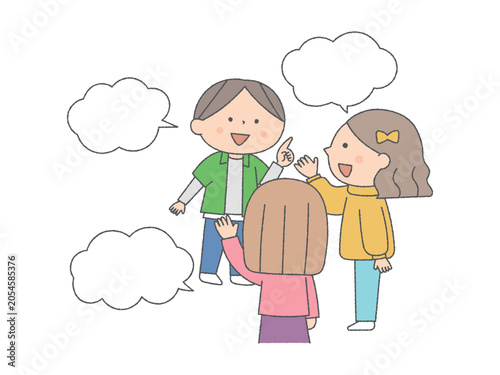 笑顔で話し合う子供たちのイラスト
