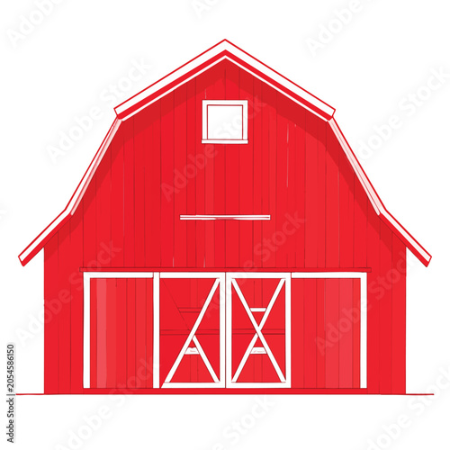 Illustration of a classic red wooden farm barn building.