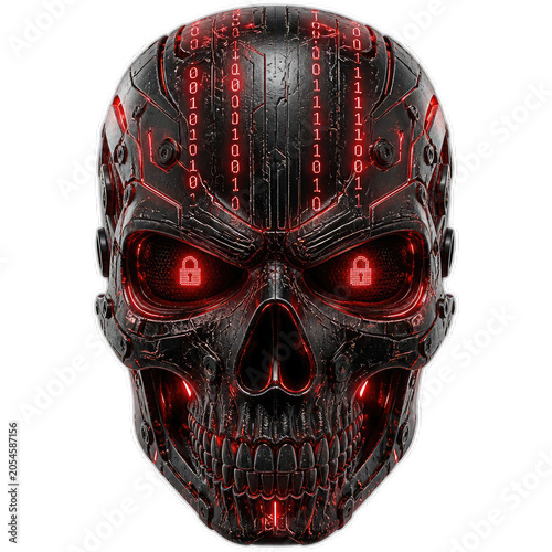 Devil skull illustration isolated on transparent Background  spooky skeletal human cranium with gothic horror style