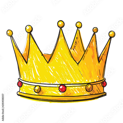 Hand drawn golden royal crown with jewels illustration.