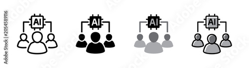 Valokuva AI workforce analytics hybrid icon, employee data network with artificial intelligence indicator