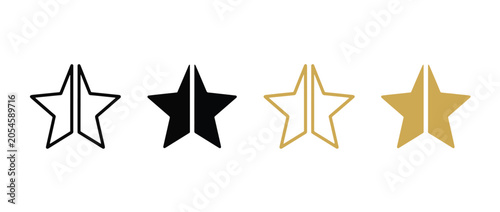 Broken Star Rating Icon Set. Split star symbol representing negative feedback, poor review, and damaged reputation concept. Vector  gold star on white background