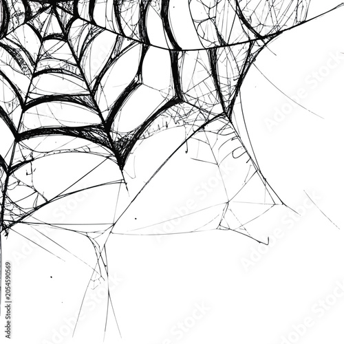 Intricate black and white spider web illustration.