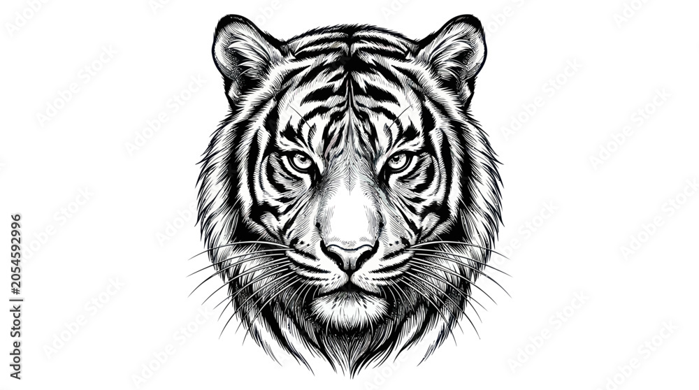 Fototapeta premium Majestic tiger head with intense gaze and detailed stripes
