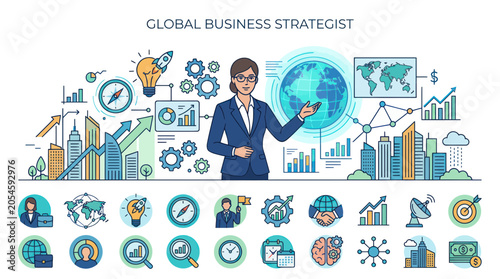 Photos Business strategist presenting global expansion plans and data