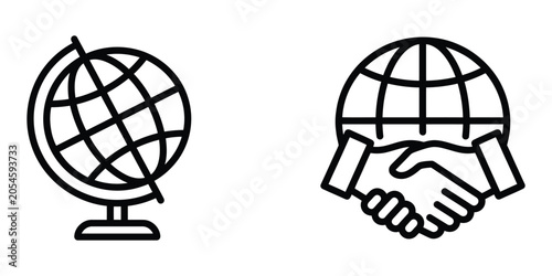 International business and global partnership thin line icons set with handshake business contract