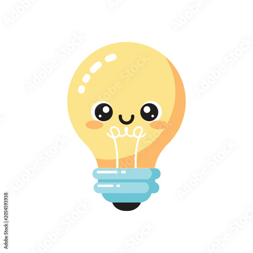 Cute cartoon light bulb character smiling.