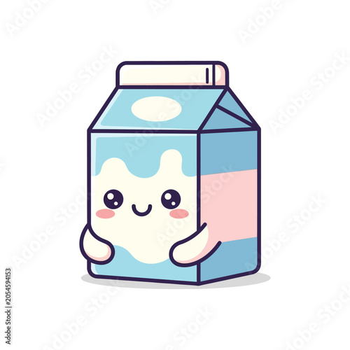 Cartoon milk carton with smiling face.