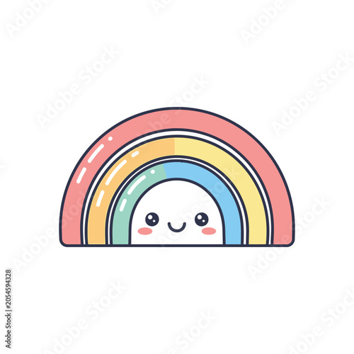 Cute Smiling Rainbow Cartoon Character Face.