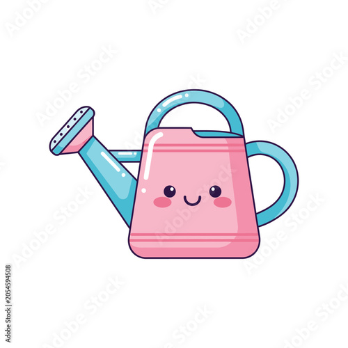 Pink cartoon watering can smiling face.