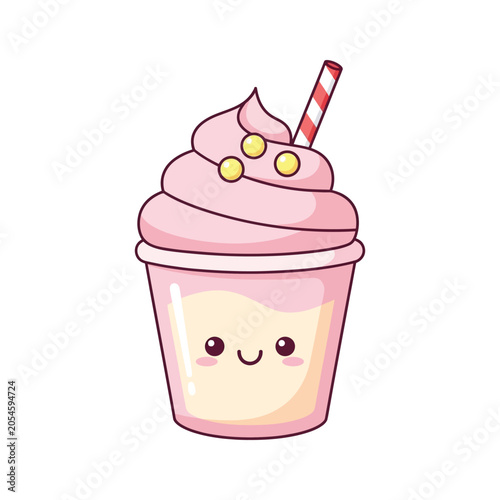 Pink ice cream cup with straw.