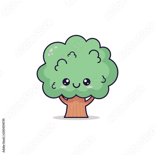 Cartoon tree with smiling face.