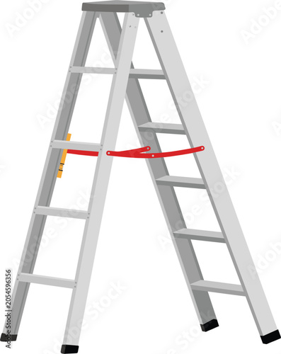 Aluminum folding stepladder mockup for home renovation repairs, construction step ladder vector isolated illustration