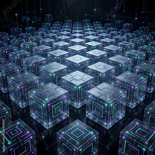 Abstract 3D render of a infinite quantum computing lattice