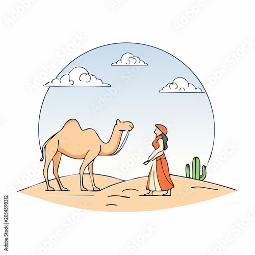 Desert Scene with Camel and Person