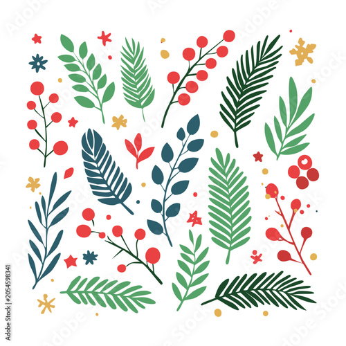 Flat design botanical elements with berries and leaves
