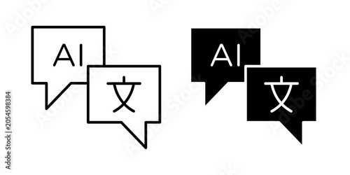 AI translation icon in outline and solid style, isolated on white background. Perfect for language processing, automated translation, and multilingual features in mobile and web design.