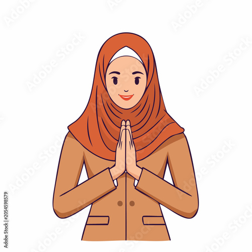 Woman in Hijab Greeting with Hands Together