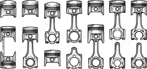 Photos Automotive Engine Pistons and Connecting Rods Set