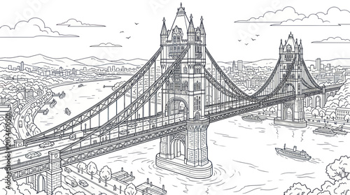 Bild auf Leinwand Tower bridge over the river thames in a city landscape outline
