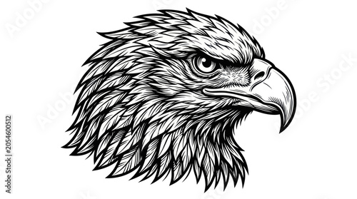 Bald eagle head profile with intense gaze and detailed feathers
