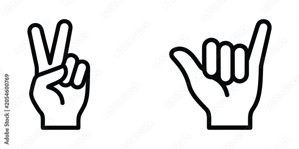 Obraz premium Hand gestures set illustrating victory and shaka signs with illustration communication language
