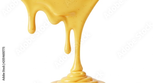 Thick creamy yellow liquid pouring down forming smooth circular pools.