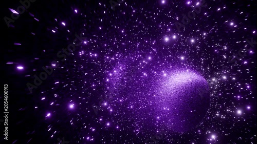 Sparkling purple glitter tunnel animation background shiny glowing stars effect for party event and visual design