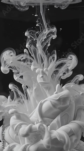 Slow motion swirling white marble powder in clear fluid abstract
