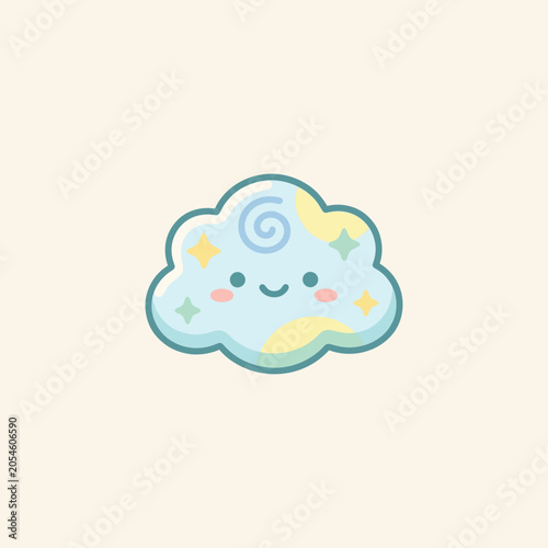 Cute Smiling Cartoon Cloud Character Face.