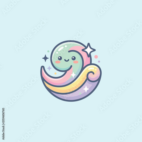 Smiling crescent moon with stars.