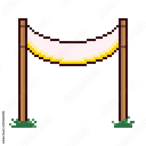 Simple Outdoor Wooden and Fabric Archway, Pixel Art Icon, Isolated