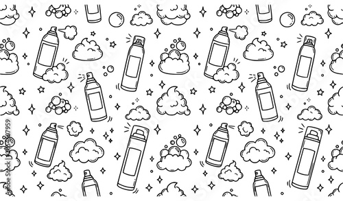 Minimal seamless cosmetic can with foam doodle pattern beauty packaging vector eps10