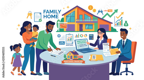 Black family signing mortgage papers for a new home purchase