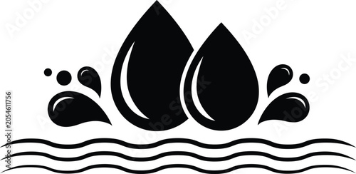 Photos Water drops and splash wave black silhouette icon mockup, liquid purity nature s