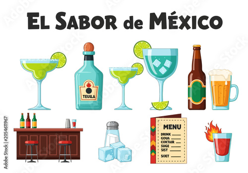 Obraz na płótnie Mexicanthemed drink illustrations including margaritas tequila beer bar furnitur