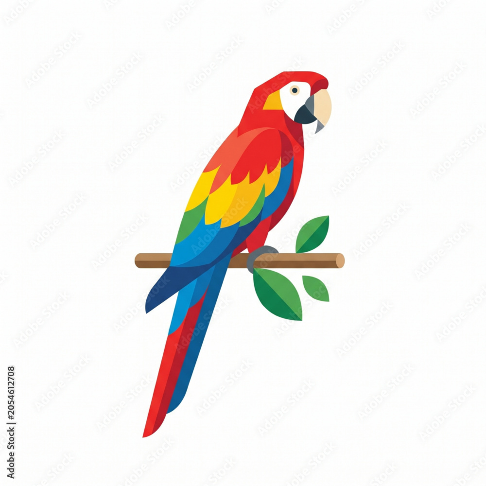 Obraz premium Colorful scarlet macaw parrot perched on a branch vector illustration